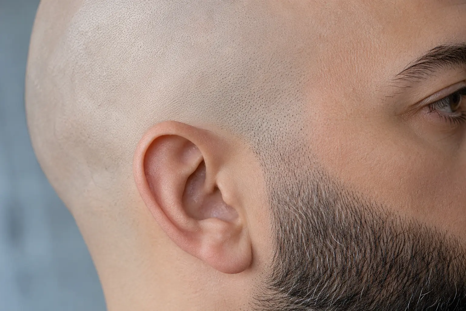 Degradado en la transición entre la calva y la barba, en las patillas