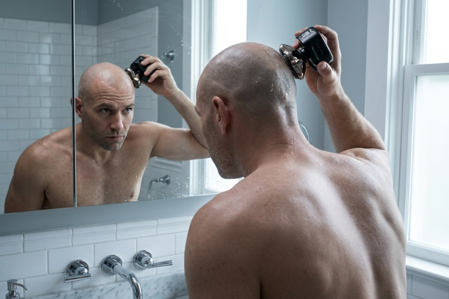 Hombre usando una máquina para afeitarse la nuca solo