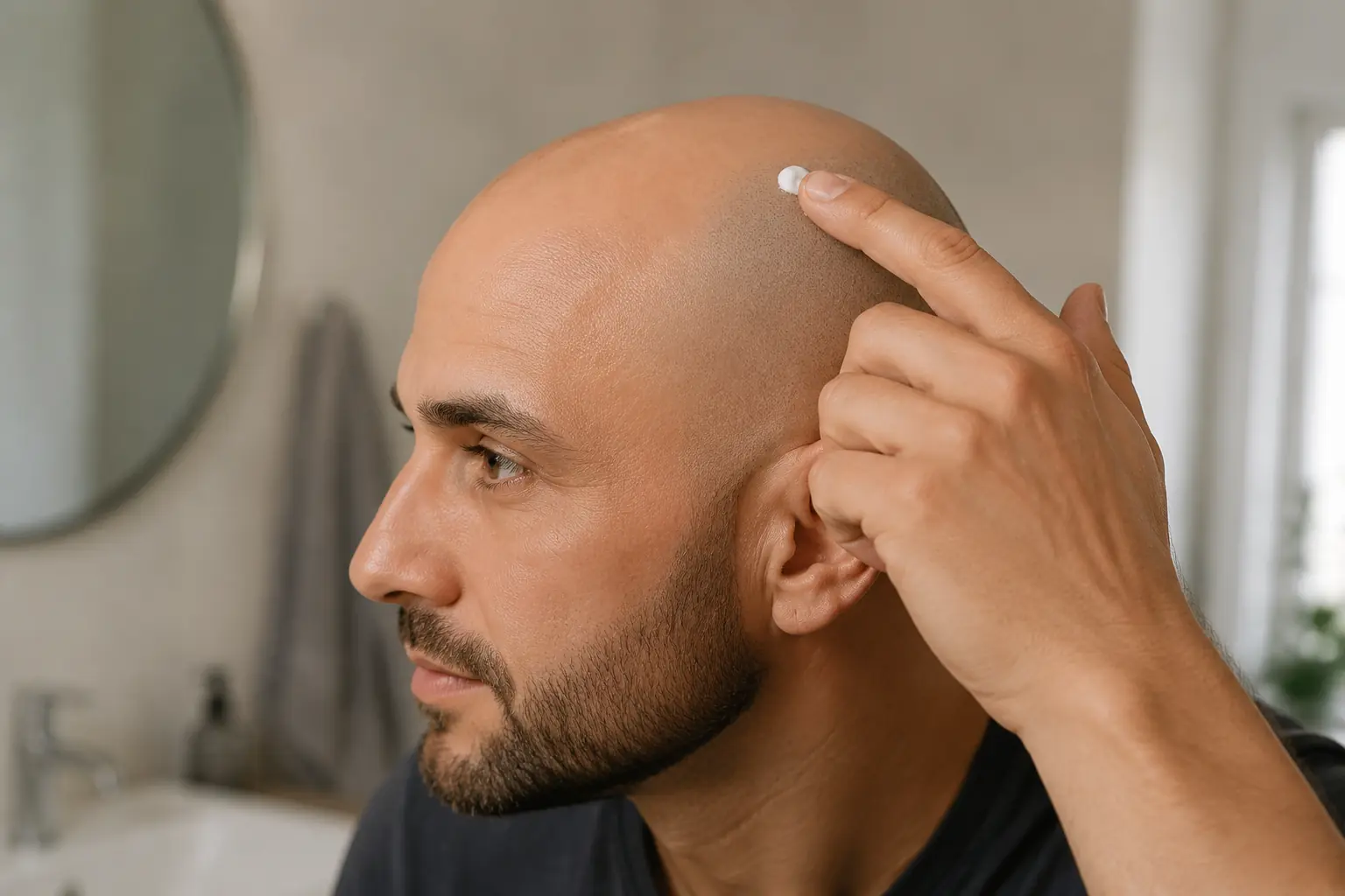 Cómo hidratar la cabeza calva aplicando una avellana de crema